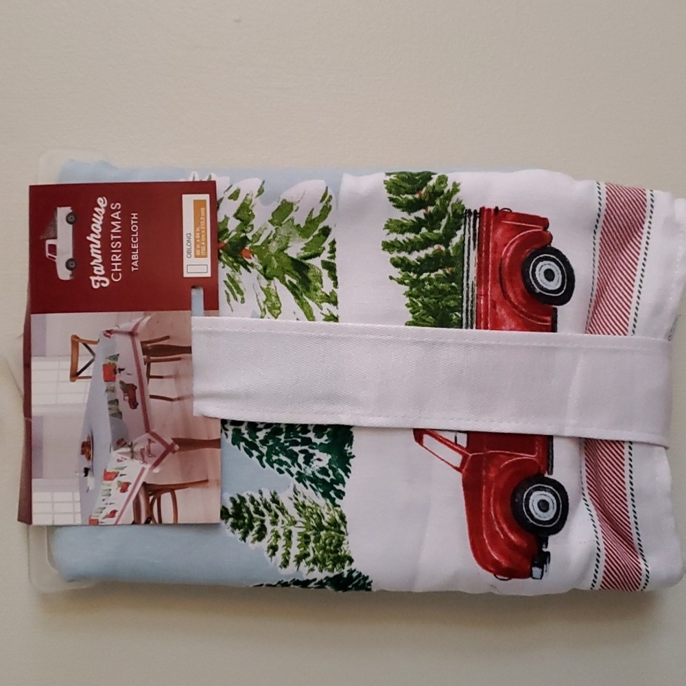 Farmhouse Red Truck Tablecloth 60 x 84"